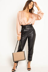 Blush Chiffon Plunge Blouson Sleeve Bodysuit - Liah