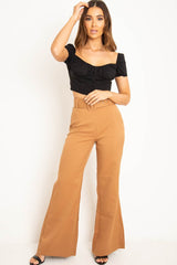 Black Puff Sleeve Button Front Crop Top - Belicia