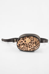 Black Faux Leather Lion Detail Belt Bag - Hadia