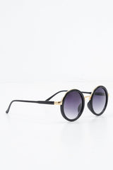 Black Gold Detail Round Frame Sunglasses - Ryen
