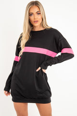 Black Neon Pink Stripe Longline Sweatshirt - Keighley