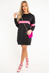 Black Neon Pink Stripe Longline Sweatshirt - Keighley