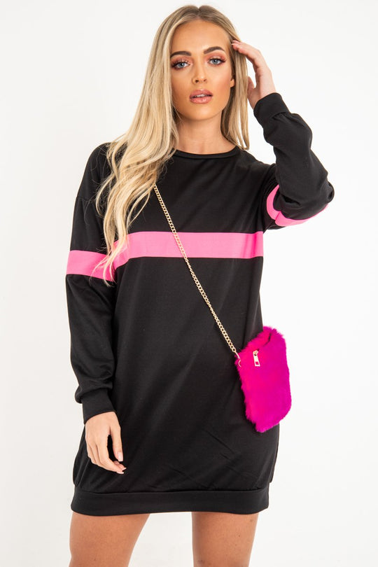 Black Neon Pink Stripe Longline Sweatshirt - Keighley
