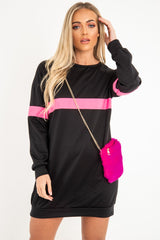 Black Neon Pink Stripe Longline Sweatshirt - Keighley