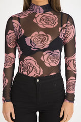 Black Sheer Rose Bodysuit - Adelaide