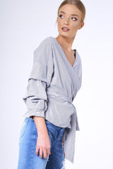 Black Stripe Wrap Around Tie Waist Top - Rhona