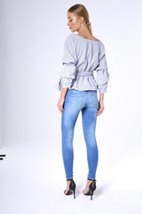 Black Stripe Wrap Around Tie Waist Top - Rhona