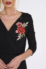 Black Wrap Around Embroidered Bodysuit - Roisin