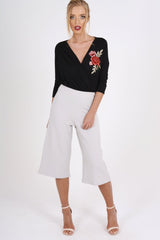 Black Wrap Around Embroidered Bodysuit - Roisin