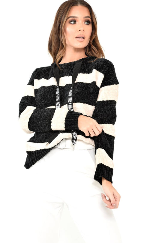 Black Cream Chenille Slogan Tape Jumper - Gwenith
