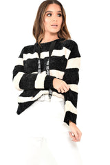 Black Cream Chenille Slogan Tape Jumper - Gwenith