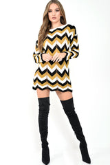 Mustard White Black Chevron Jumper Dress - Kalise