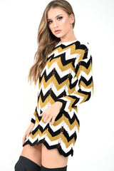Mustard White Black Chevron Jumper Dress - Kalise