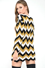 Mustard White Black Chevron Jumper Dress - Kalise