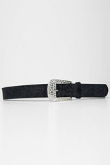 Black Velvet Diamante Western Buckle Belt - Daksha