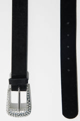 Black Velvet Diamante Western Buckle Belt - Daksha