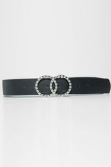 Black Double Diamante Buckle Belt - Aarilyn