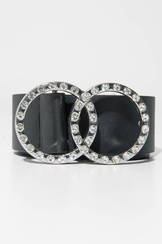 Black Double Diamante Buckle Belt - Aarilyn
