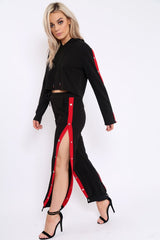 Black Side Popper Red Stripes Loungewear Set - Cadence