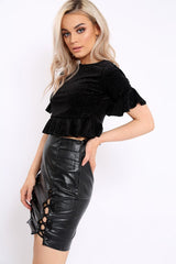 Black Velvet Sparkle Frill Hem Crop Top - Iyannah