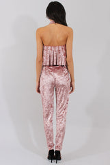 Mauve Crushed Velvet Frill Choker Jumpsuit - Blaire