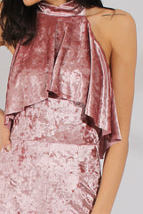 Mauve Crushed Velvet Frill Choker Jumpsuit - Blaire