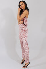 Mauve Crushed Velvet Frill Choker Jumpsuit - Blaire
