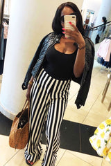 Black and White Striped Wide Leg Trousers - Blakley