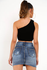 Light Wash Blue Distressed Denim Skirt - Blakelyn