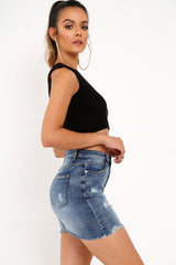Light Wash Blue Distressed Denim Skirt - Blakelyn