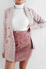 Pink Check Woven Blazer - Akeira