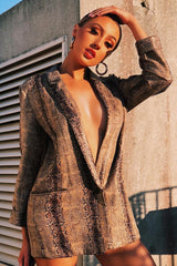 Snake Print Coated Longline Blazer - Avilyn