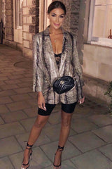 Snake Print Coated Longline Blazer - Avilyn