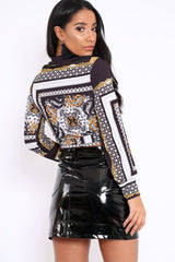 Gold and Black Slinky Wrap Tie Crop Top - Bleu