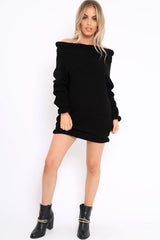 Black Knitted Bardot Jumper Dress with Elasticated hems - Kirsty