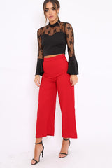 Black High Neck Lace blouse with Flare Bell Sleeves -  Janella