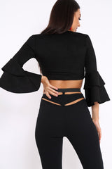 Black Faux Suede Plunge Front Crop Top - Quorra