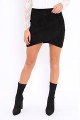 Black Suedette Bodycon Skirt - Carrin