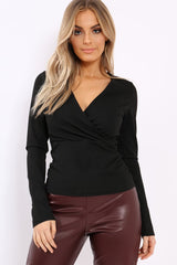 Black Wrap Front Top - Erina