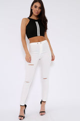 Black Embroidered Lace Up Crop Top - Loree
