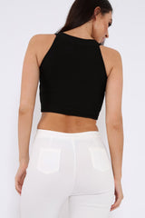 Black Embroidered Lace Up Crop Top - Loree