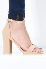 Nude Suede Open Toe Block Heels - Billie