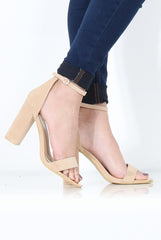 Nude Suede Open Toe Block Heels - Billie