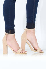 Nude Suede Open Toe Block Heels - Billie