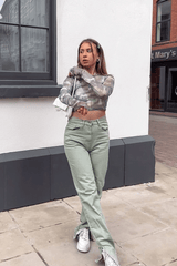 Sage Tie Dye Mesh Long Sleeve Crop Top - Niyana