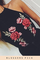 Black Mesh Floral Embroidered Halterneck Bodysuit - Bebe