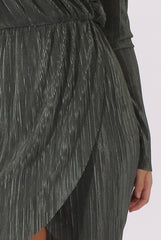 Green Cross Over Pleated Dress - Blossom