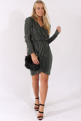 Green Cross Over Pleated Dress - Blossom