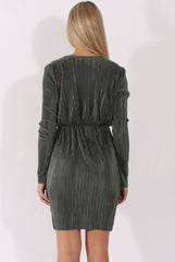 Green Cross Over Pleated Dress - Blossom