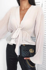 Nude Extreme Plunge Structured Peplum Pleated Top - Ivy